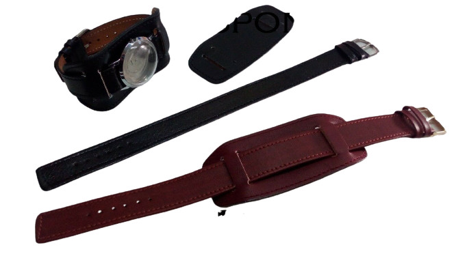 Bracelet montre pour anses soudées plaque américaine cuir vintage noir 16mm 18mm 20mm