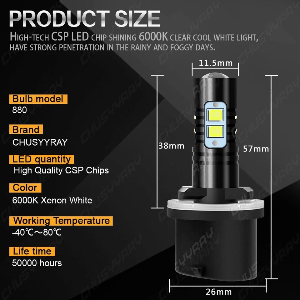 2 светодиодные лампы 100 Вт 880 для снегохода Arctic Cat Sno Pro 500 2010-2014 годов выпуска - Изображение 2 из 4