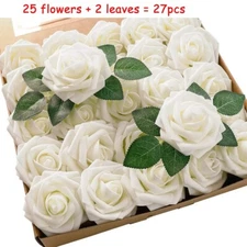 27pcs Silk Roses Artificial Flowers Realistic Bouquet Home Decor Xmas Gifts US