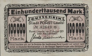Forst ( Lausitz ) Stadt 100 Tausend Mark