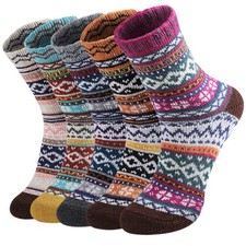 5 Pairs Wool Socks for Women Winter Warm Wool Sock Cozy Knit Boots Socks for Wom