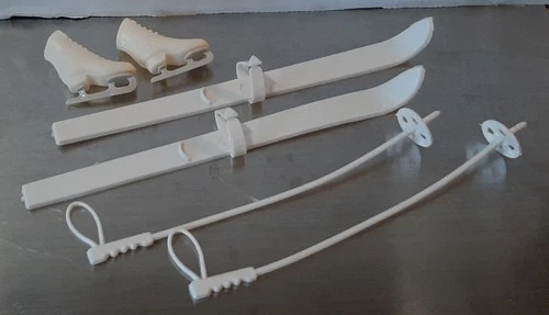 Vintage 1970's Barbie White Skis & Poles Set And Ice Skates