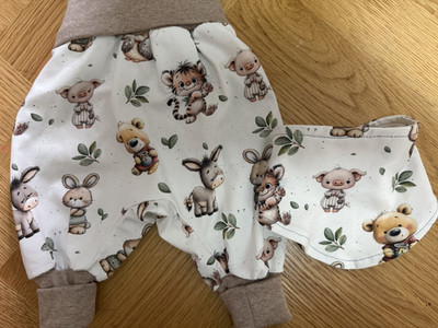 Handmade Baby Pumphose Tierdruck elastischer Bund Unisex Gr. 56 plus Halstuch