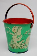 Antique Original LITHO TIN SAND PAIL Western Germany KRZ / Children  Animals