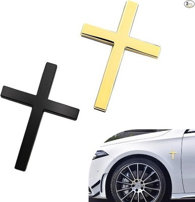 Metal Cross Badge Decal, 2.5''×1.8'' Alloy 3D Cross Auto De Color: black & gold
