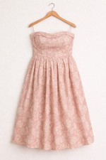 Plus Size Strapless Pink Brocade Midi Dress Floral A-Line Party 2X 3X Spring