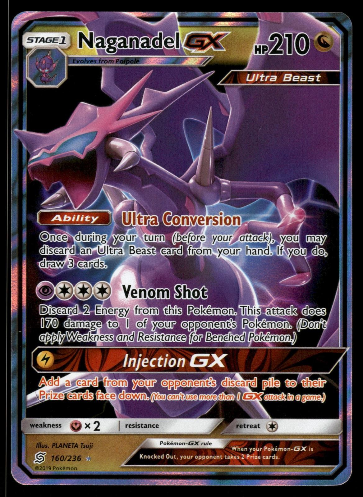 Naganadel GX 160/236 Holo GX Rare Unified Minds Pokemon Near Mint