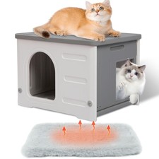 Plastic Cat House Outdoor with Escape Door, Waterproof Feral Cat House Outdoo...