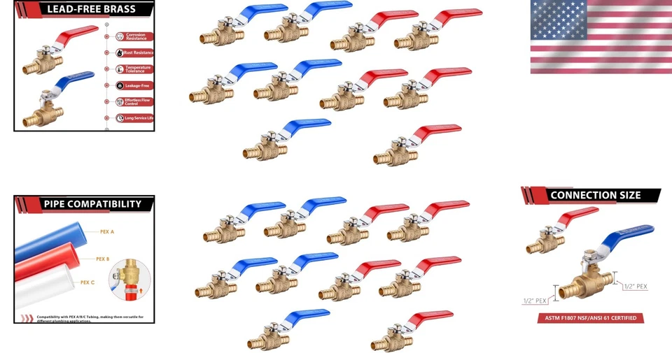 Brass Full Port Shut-off Ball Valves, 1/2 Inch, 20pcs - Image 2 of 4