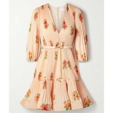 ZIMMERMANN Fluted floral-print plissé-organza mini dress Size AU1 