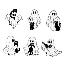 4 Pcs Cute Ghost Enamel Pins Set for Women Men Cartoon Spooky Skeleton Black