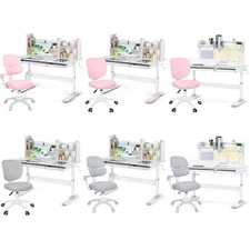Height Adjustable Kids Study Desk & Chair Set Drafting Table Computer Chair Set