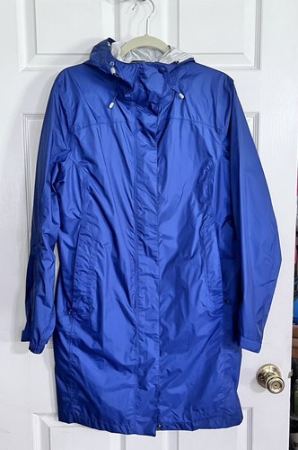 L.L.Bean H2OOFF Mesh Lining Rain Coat Deep Navy Blue Women’s Medium Hooded - Picture 2 of 11