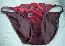 Vintage 7 L Purple Mesh Double String Bikini Panty w/ Floral Lace Bows