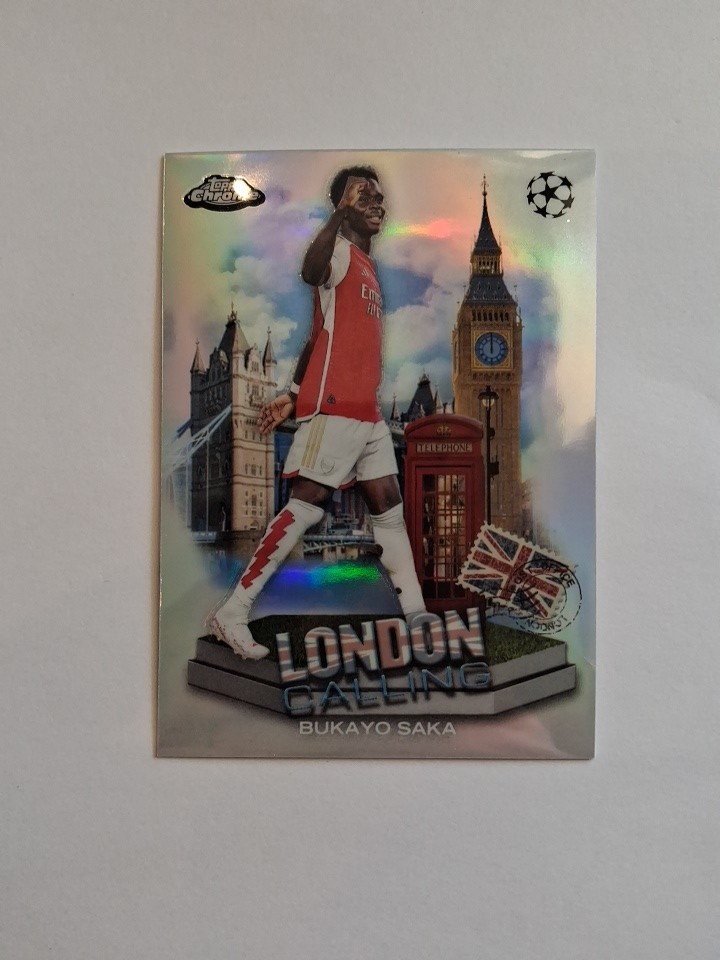 Bukayo Saka 2023-24 Topps Chrome UEFA #LC-14 Refractor London Calling Arsenal view 1