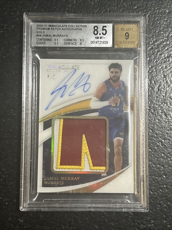 2020 PANINI IMMACULATE COLLECTION JAMAL MURRAY PATCH AUTO /5 BGS 8.5