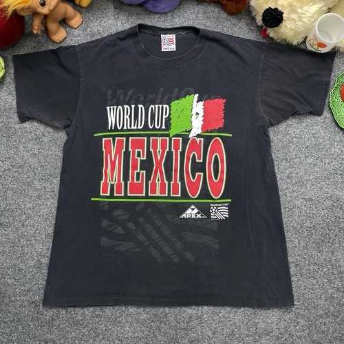 Vintage 1994 World Cup Soccer USA Mexico Black T-Shirt Adult Size Large Rare