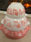 PYREX Pink Gooseberry Cinderella Mixing Bowls 3 Piece Set 441 443 444