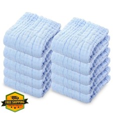 Dream Picks 10pk Baby Washcloths 100 Cotton Blue 12x12 Absorbent