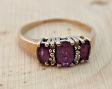 Yellow Gold Ring Amethyst and Diamonds Gemstones 9ct Hallmarked Ring Size N 1/2