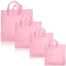 Weewooday 100 Pcs Plastic Gift Bags with Handles, Light Pink
