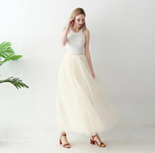 5 Layer Tulle Long Skirt Tutu Women Maxi Wedding Skirts Party Prom Underskirt-
