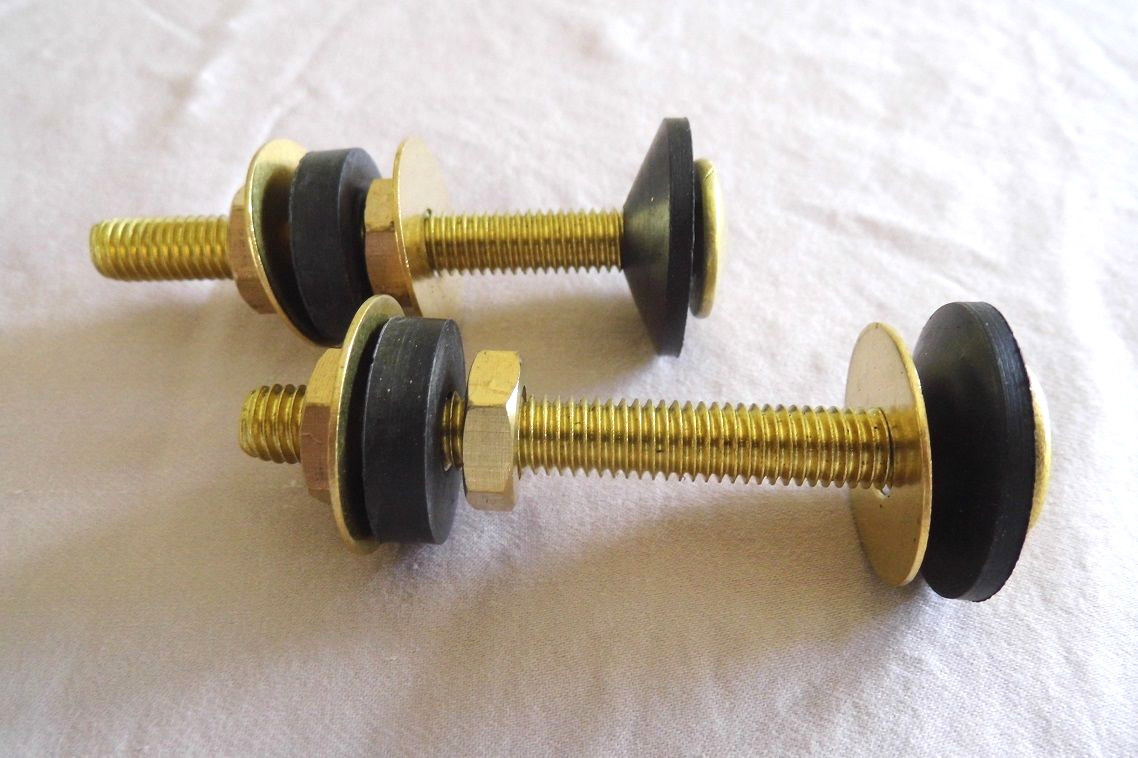 Non-Rusting Brass Toilet Bolts and Nuts with Rubber Washers, 2.25-inch