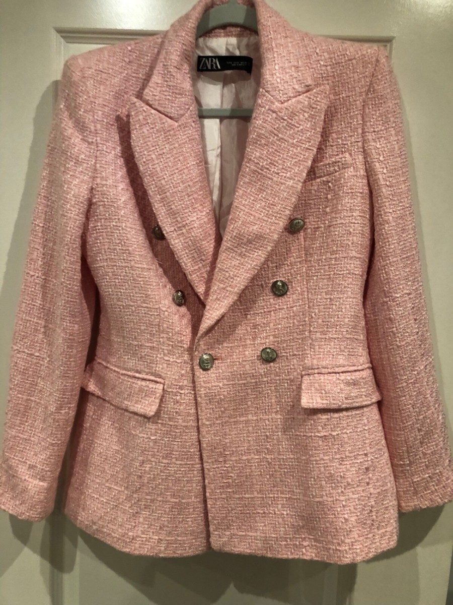 ZARA BABY PINK BOUCLE JACKET SIZE SMALL UK