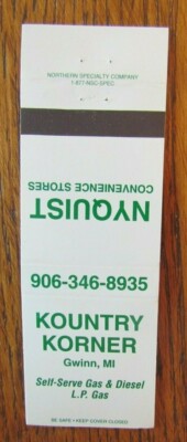 GWINN, MICHIGAN MATCHBOOK COVER: KOUNTRY KORNER LP GAS EMPTY MATCHCOVER -D