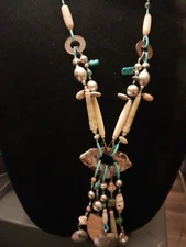Long  14 Inches Over The Head Necklace With Lots Of Different Style Going On 