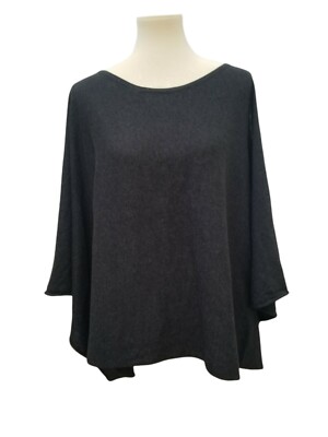  Maxstudio Women's Poncho Sweater Round Neck One Size Cold Shoulder Charcol 