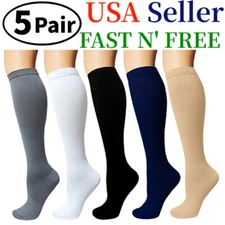 (5 Pairs) Compression 15-20mmHg Graduated Support Socks Calf Mens Womens S-XXL 