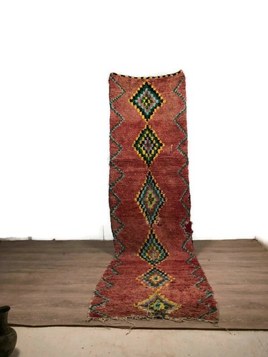 Lovely Shaggy Rug Carpet Kilim Berber Boucherouite Wool Handmade Area 334X102 cm