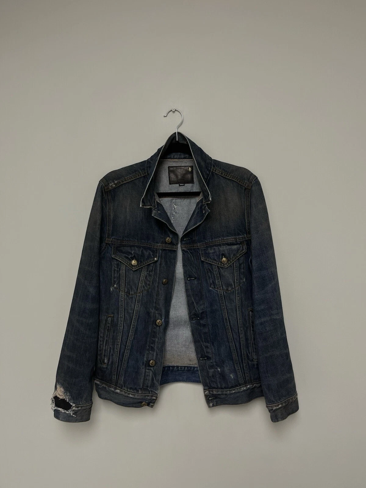 $1250 R13 Distressed Zipper Trucker Jacket Medium image 13