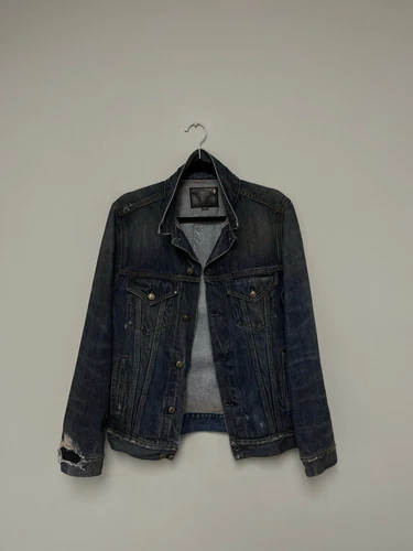 $1250 R13 Distressed Zipper Trucker Jacket Medium image 13