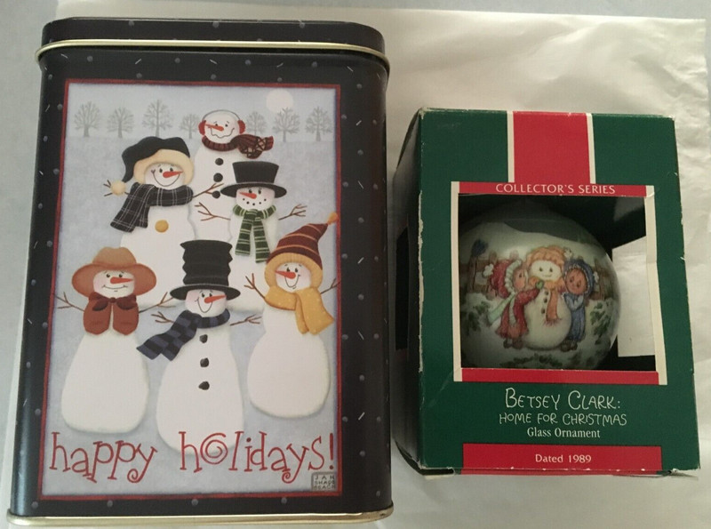4th in Series - 1989 Betsey Clark:  Home For Christmas Glass Ornament with Tin