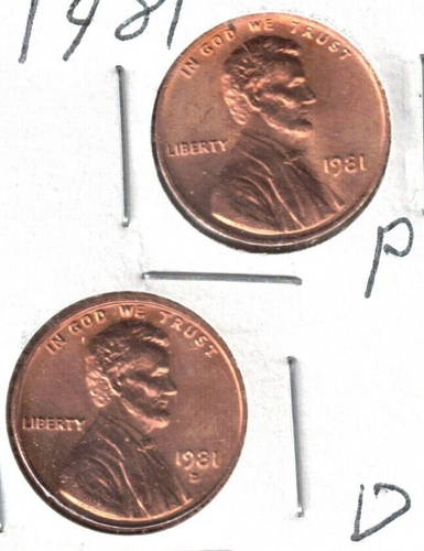 1981 P & D Brilliant Uncirculated Two Lincoln cent coins! - Picture 1 of 4