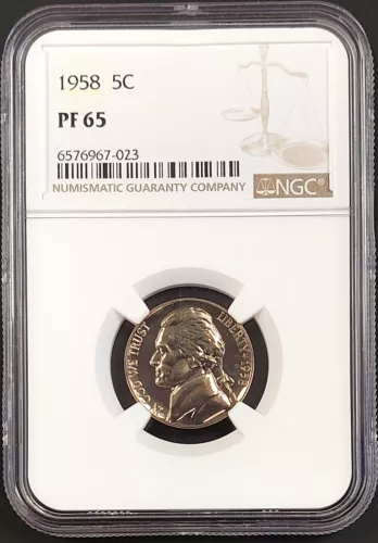 1958 Proof Jefferson Nickel graded PF 65 by NGC! 