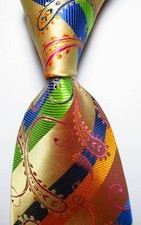 New Striped Paisley Orange Green Blue JACQUARD WOVEN 100 Silk Men's Tie Necktie