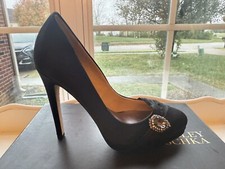 Badgley Mischka Odell Black Satin Pump Heels Bridal Wedding Rhinestone Size 7 M