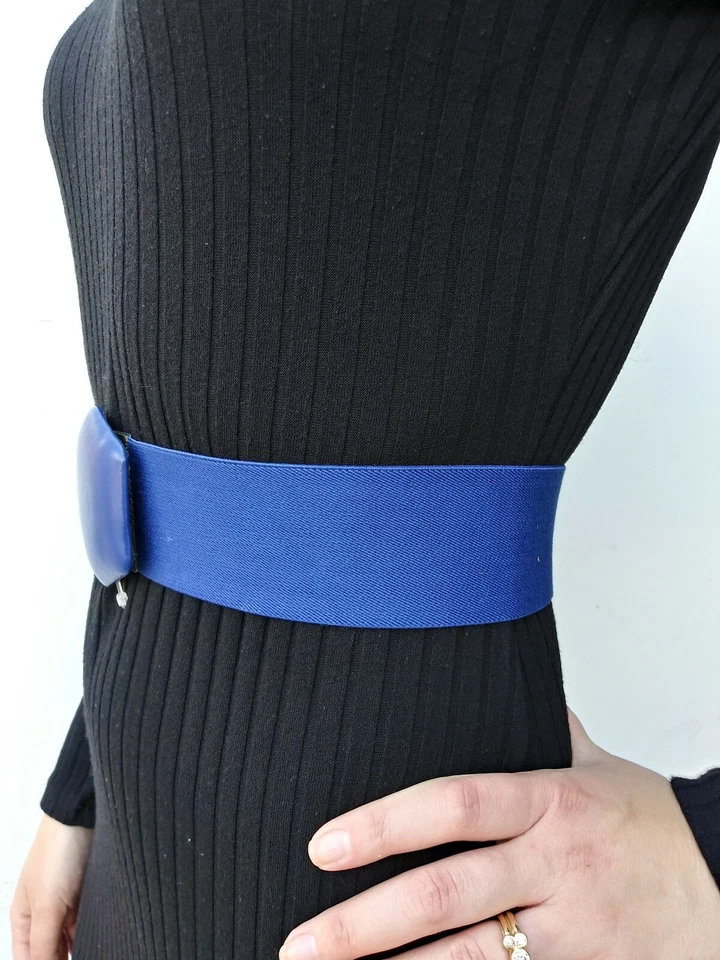 Cinturón Azul Cobalto Años 80 Cintura Elástica Cintura 26" S Hebilla Plisada Suave PEGGY BUNDY  Foto 2 de 4