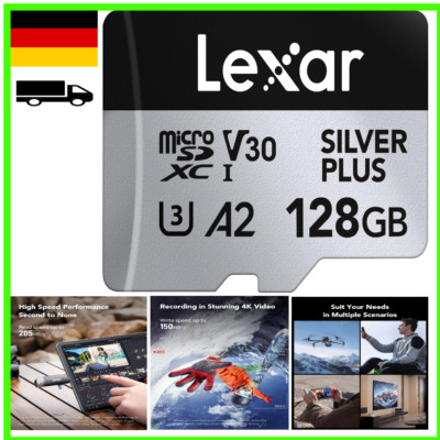 Lexar Silver Plus Micro SD Karte 128GB mit hoher Lesegeschwindigkeit