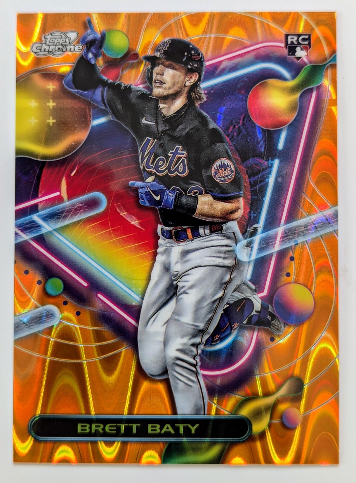 Topps Cosmic Chrome 2023 Brett Baty Orange Galactic Refractor /25 Mets RC #22