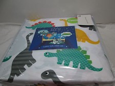 ZZZ's DINOSAUR DINO PARK Twin Sheet Set  Orange, Yellow, Grey, Teal, Green NEW