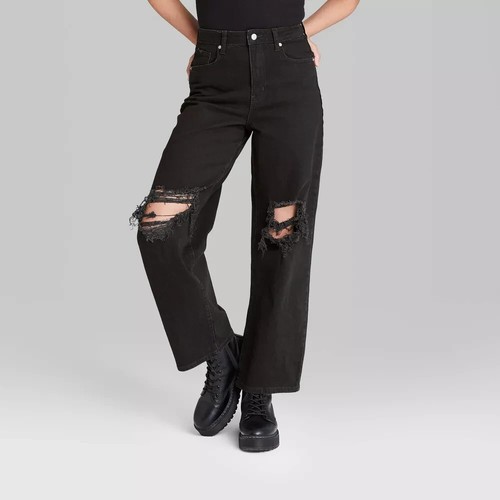 Women's Super-High Rise Distressed Baggy Jeans - Wild Fable™ Black Wash |  eBay