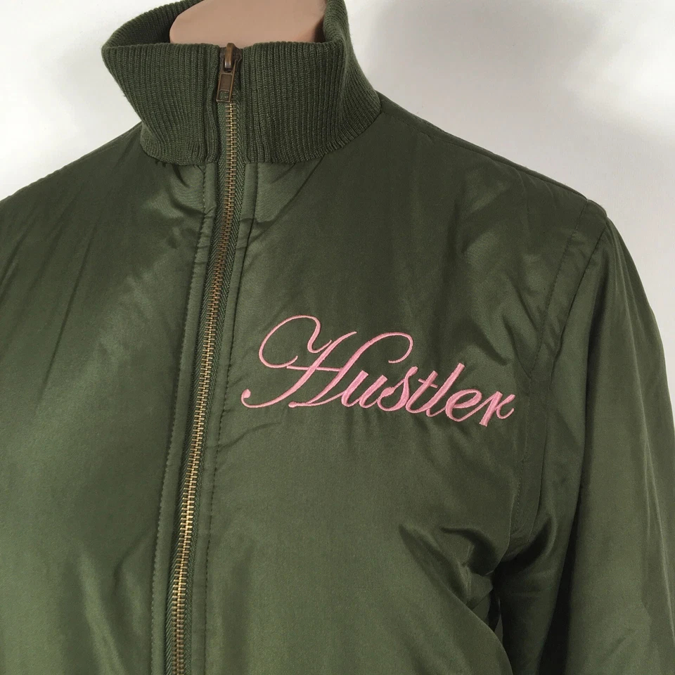 Vtg Hustler Hardcore Since '74 Spell Out Embroidered Puffer Jacket Green Pink S - Image 2 of 4