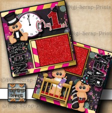 MY 1ST NEW YEAR 2 premade scrapbook pages paper piecing BABY DIGISCRAP  A0038