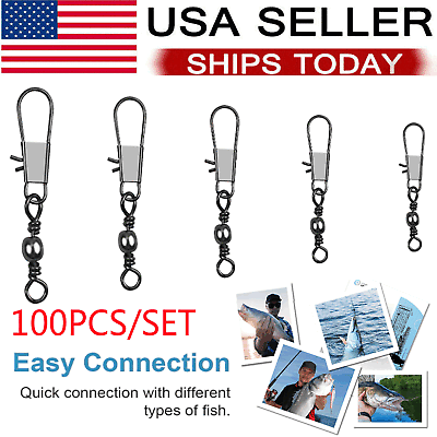 #ad 100p Fish Fishing Barrel Swivel with Interlock Snaps High Strength Safety Tackle $11.89