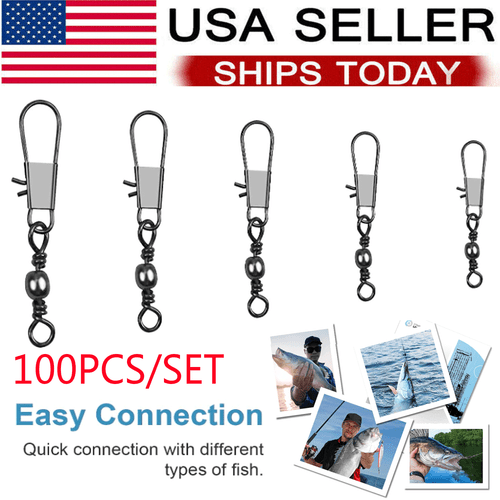 100p Fish Fishing Barrel Swivel with Interlock Snaps High Strength Safety Tackle - Picture 1 of 5