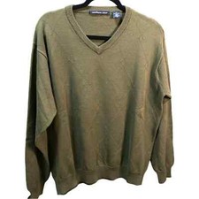vintage grandpa v neck Green Argyle knit pullover Monochromatic Sweater Large